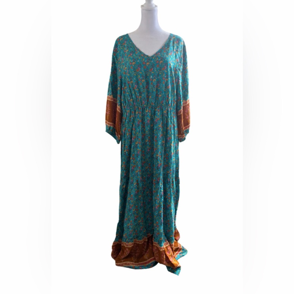 Bohemian Teal and Brown Maxi Dress